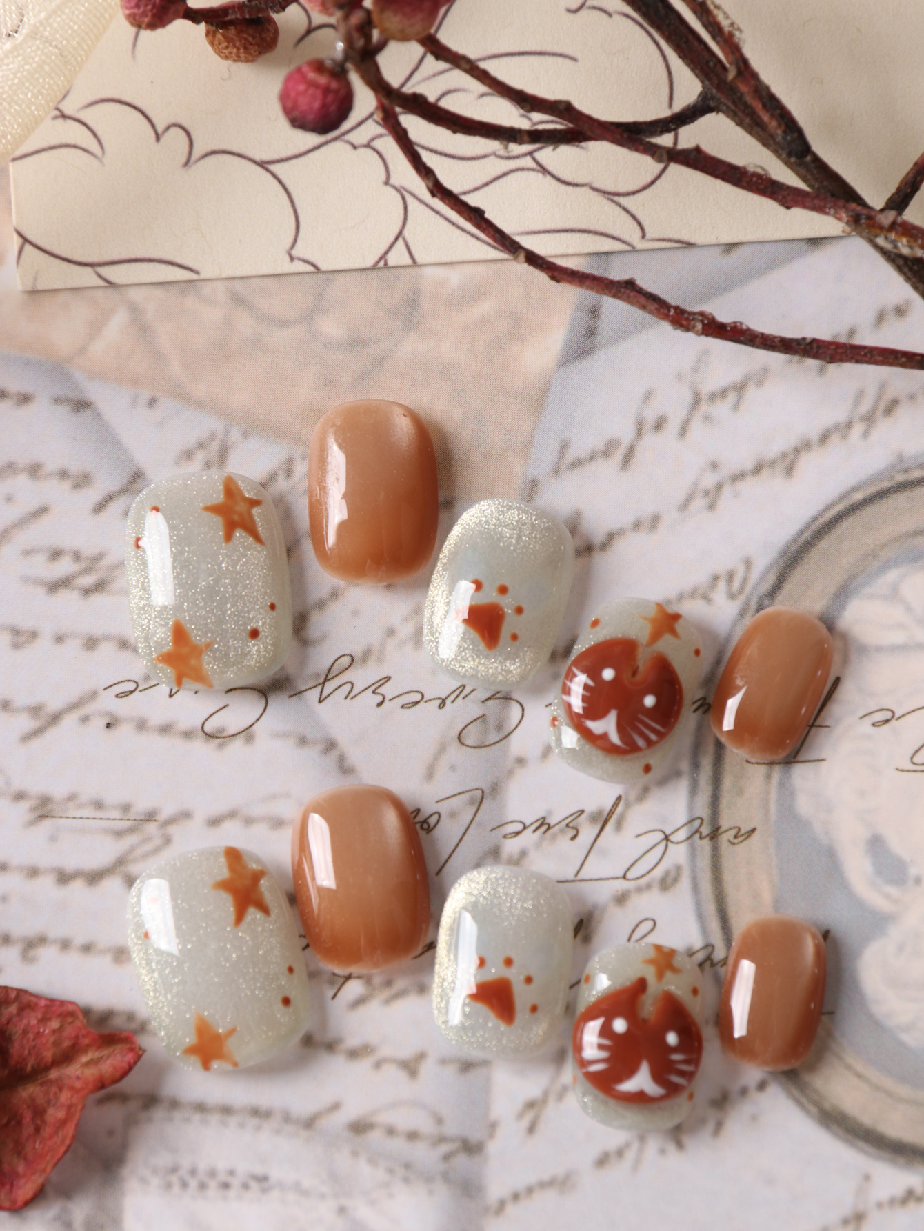 Cat Claw Bark - 10Pcs Press on Nails Short White